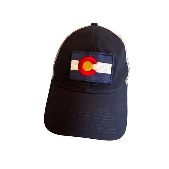 Colorado Flag Trucker Hat Navy Front Beige Mesh Back Adjustable Snapback Civil S - Picture 1 of 6